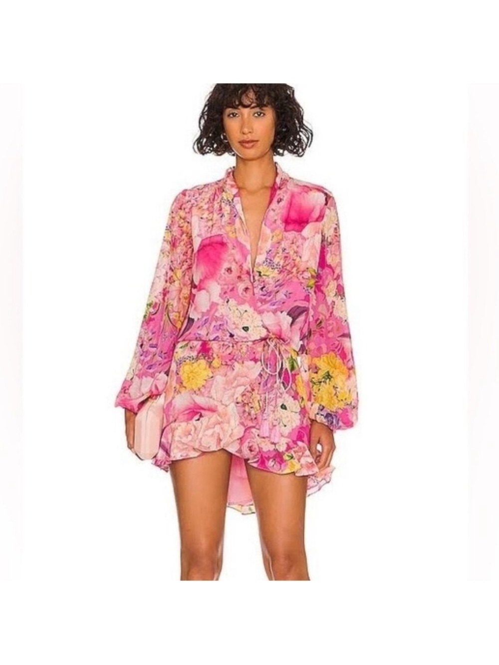 Rococo Sand Leona Floral High Low Wrap Mini Dress Pink Size L